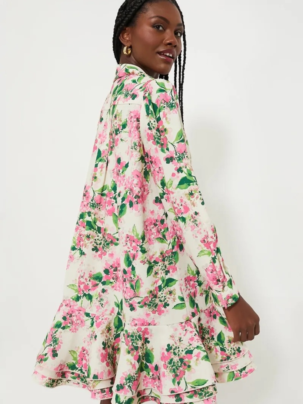 Tuckernuck Pink and Green Floral Ruffle-Hem Mini Dress - Picture 4 of 11